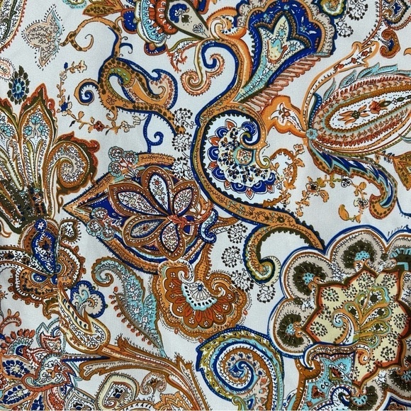 Paisley Orange and Blue Bell Sleeve Retro 70's Boho Mini Dress Women's Size M - Picture 4 of 8